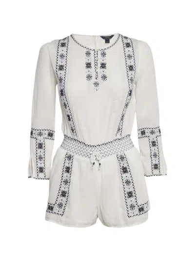 Pre-owned Polo Ralph Lauren Vintage Cotton Embroidered Playsuit In White