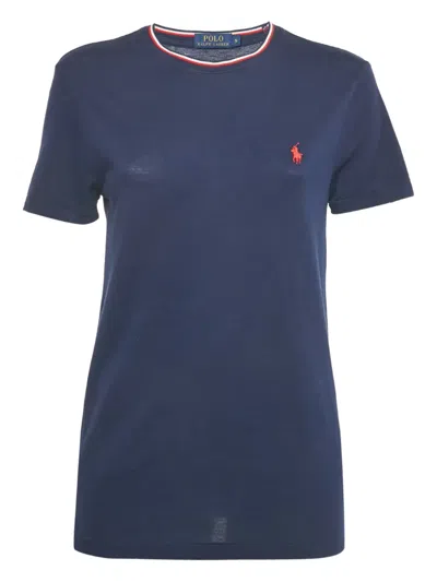 Pre-owned Polo Ralph Lauren Vintage Cotton Logo-embroidered T-shirt In Blue