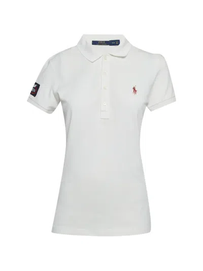 Pre-owned Polo Ralph Lauren Vintage Embroidered-logo Pique Polo Shirt In White