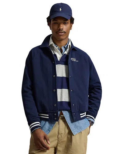 Polo Ralph Lauren Vintage Fit Logo Fleece Cotton Blend Bayport Jacket In Blue