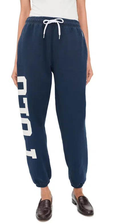 Polo Ralph Lauren Vintage Fleece Knit Ankle Joggers Newport Navy In Blue