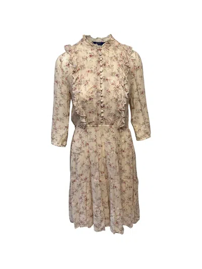 Pre-owned Polo Ralph Lauren Vintage Floral-print Mini Dress In Neutral