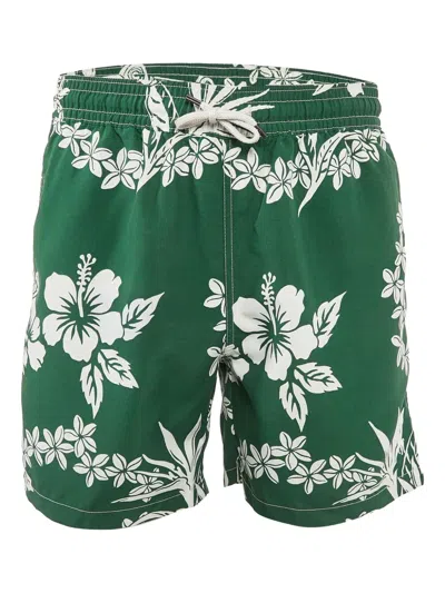 Pre-owned Polo Ralph Lauren Vintage Floral-print Swim Shorts In Green