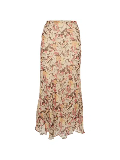 Pre-owned Polo Ralph Lauren Vintage Floral-print Maxi Skirt In Brown