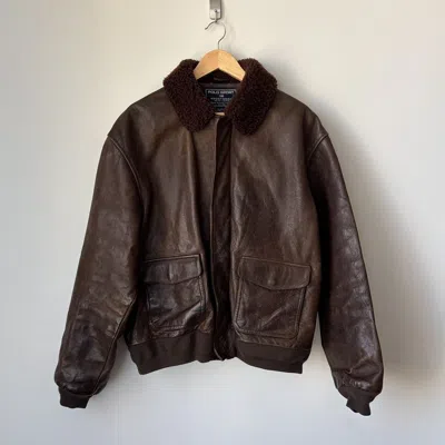 Pre-owned Polo Ralph Lauren Vintage G-1 Leather Jacket Shearling Fur Bomber Flight In Brown