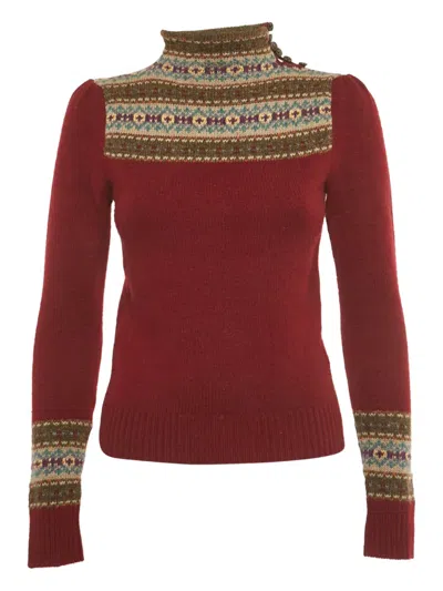 Pre-owned Polo Ralph Lauren Vintage High-neck Patterned Sweater In Red