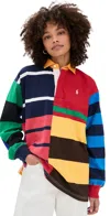 Polo Ralph Lauren Multi Stripe Rugby Top With Logo In Multi Stripe