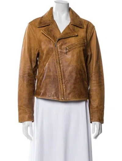 Pre-owned Polo Ralph Lauren Vintage Lamb Leather Biker Jacket In Brown