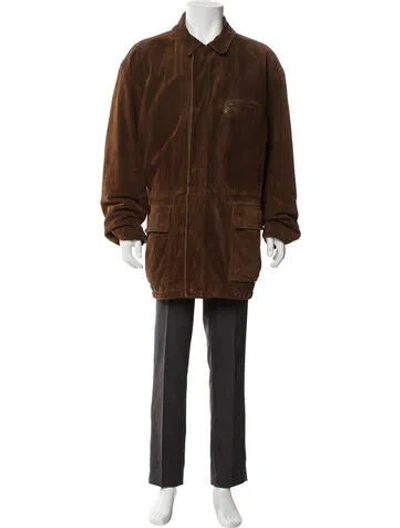 Pre-owned Polo Ralph Lauren Vintage Leather Overcoat In Brown