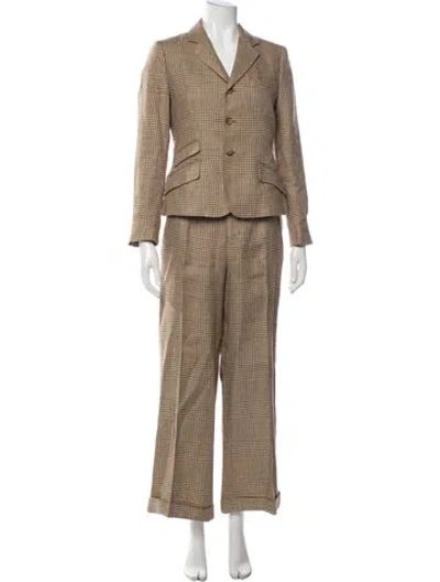 Pre-owned Polo Ralph Lauren Vintage Linen Pantsuit W/ Tags In Brown