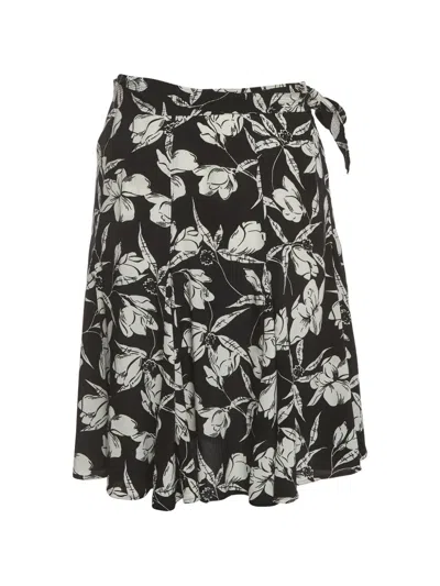 Pre-owned Polo Ralph Lauren Vintage Mini Floral-print Wrap Skirt In Black