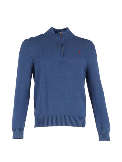 Pre-owned Polo Ralph Lauren Vintage Mock-neck Long-sleeve Sweater In Blue