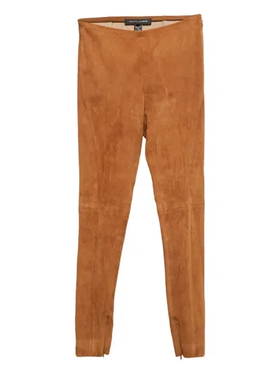 Pre-owned Polo Ralph Lauren Vintage Panelled Suede Trousers In Brown