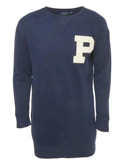 Pre-owned Polo Ralph Lauren Vintage Patch Ribbed Sweatshirt In Blue