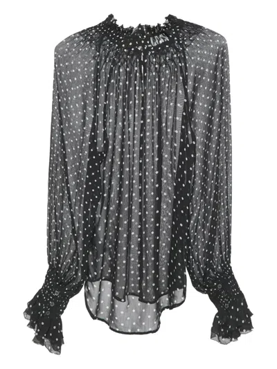 Pre-owned Polo Ralph Lauren Vintage Polka-dot Chiffon Blouse In Black