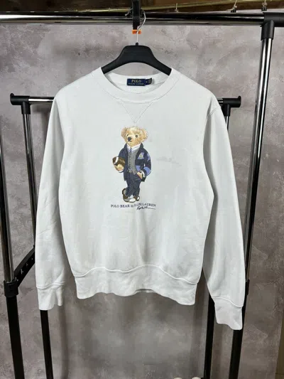 Pre-owned Polo Ralph Lauren Vintage Polo Bear Y2k Distressed Sweatshirt In White