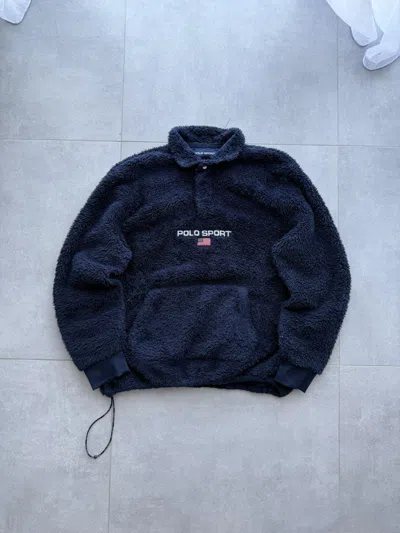 Pre-owned Polo Ralph Lauren Vintage T Fleece Sherpa Sweatshirt Y2k Hype In Blue