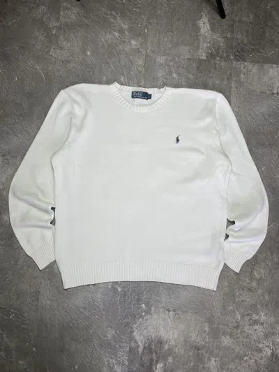 Pre-owned Polo Ralph Lauren Vintage T Knit Sweater Mini Logo Luxury 90's In White