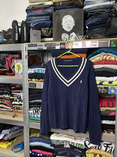 Pre-owned Polo Ralph Lauren Vintage T Striped Y2k Knit Sweater In Blue