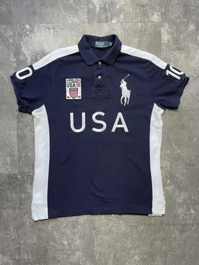 Pre-owned Polo Ralph Lauren Vintage T Usa 10 Rugby Big Logo Chief Keef In Blue