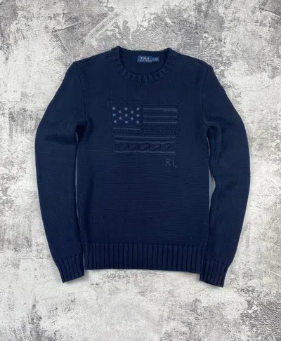 Pre-owned Polo Ralph Lauren Vintage T Usa Flag Knited Sweater In Blue