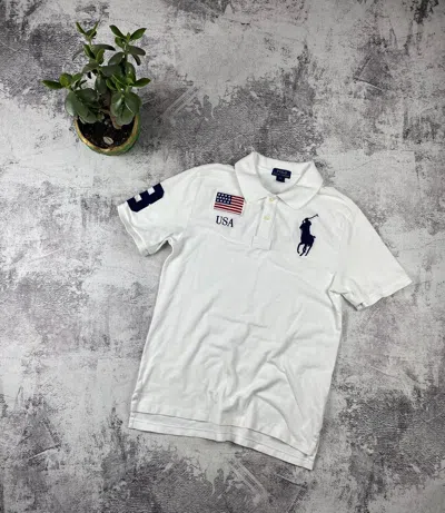 Pre-owned Polo Ralph Lauren Vintage T Usa Flag Polo T Shirt In White