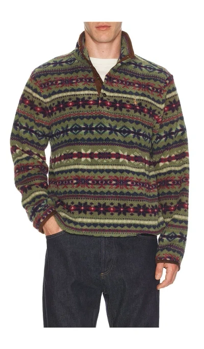 Polo Ralph Lauren Vintage Poly Fleece Knit Mockneck Pullover In Multi