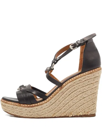 Pre-owned Polo Ralph Lauren Vintage  100mm Leather Wedge Sandals