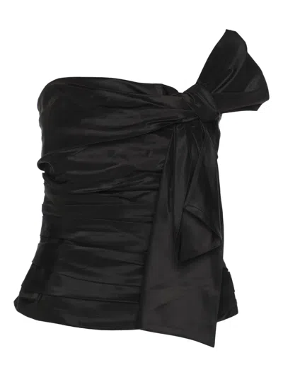 Pre-owned Polo Ralph Lauren Vintage  Bow-detail Draped Top In Black