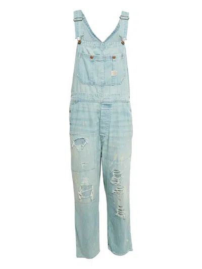 Pre-owned Polo Ralph Lauren Vintage  Distressed Denim Overalls