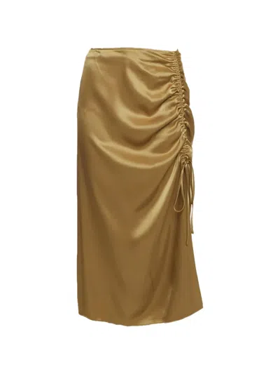 Pre-owned Polo Ralph Lauren Vintage Ruched Slit-detail Maxi Skirt In Brown