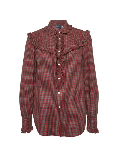 Pre-owned Polo Ralph Lauren Vintage Ruffle-trim Plaid Shirt In Red