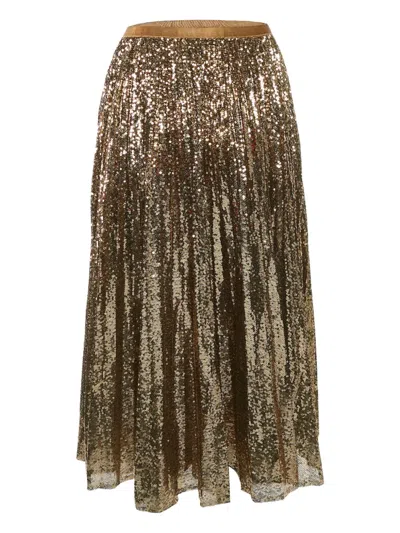 Pre-owned Polo Ralph Lauren Vintage Sequin-embellished Pleated Skirt In Gold