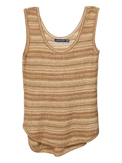 Pre-owned Polo Ralph Lauren Vintage Striped Crochet Tank Top In Brown