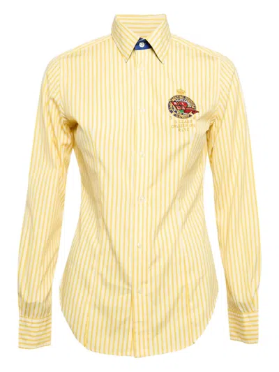 Pre-owned Polo Ralph Lauren Vintage Striped Embroidered Shirt In Yellow