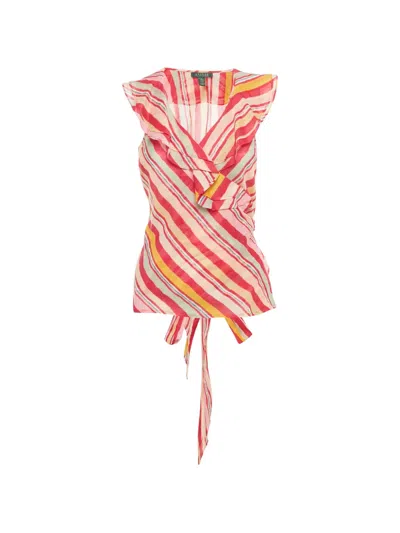 Pre-owned Polo Ralph Lauren Vintage Stripe-pattern Sleeveless Cotton Blouse In Pink