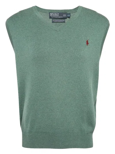 Pre-owned Polo Ralph Lauren Vintage V-neck Sleeveless Vest In Green