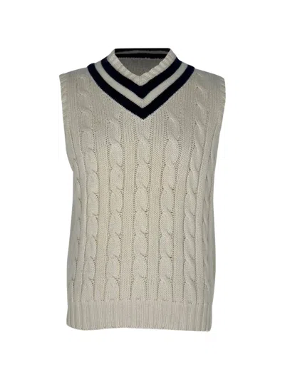 Pre-owned Polo Ralph Lauren Vintage Wimbledon Cable-knit Sweater Vest In White