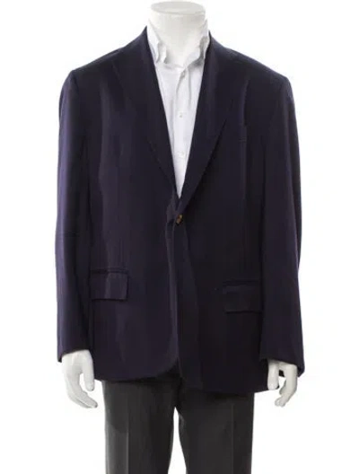 Pre-owned Polo Ralph Lauren Virgin Wool Embroidered Accent Sport Coat In Blue