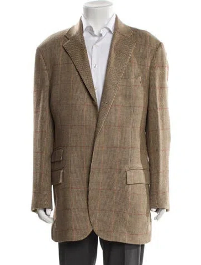 Pre-owned Polo Ralph Lauren Virgin Wool Houndstooth Print Blazer In Neutral