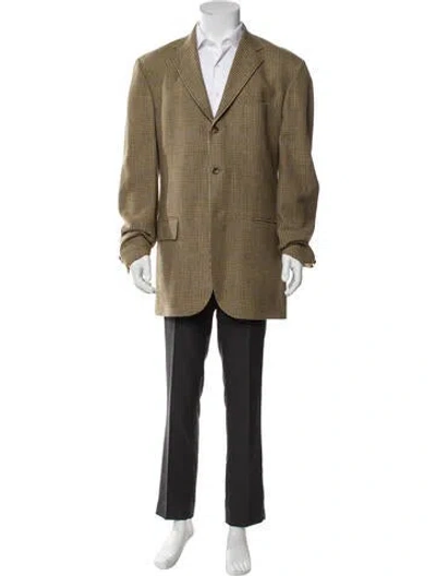 Pre-owned Polo Ralph Lauren Virgin Wool Houndstooth Print Coat In Brown