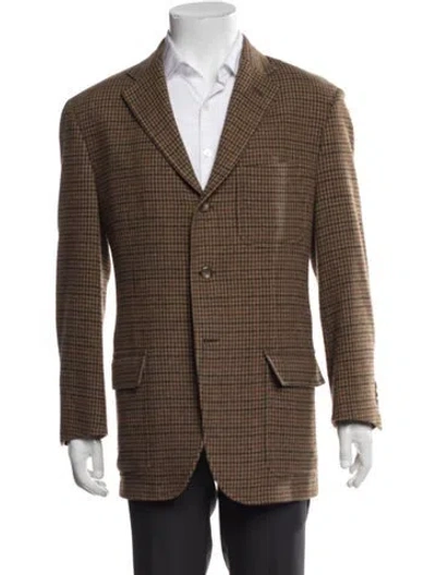 Pre-owned Polo Ralph Lauren Virgin Wool Plaid Print Blazer In Brown