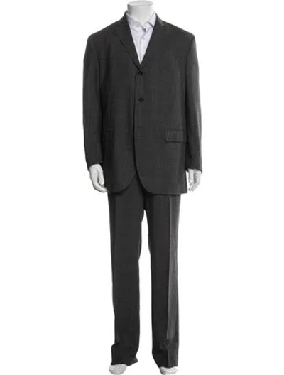 Pre-owned Polo Ralph Lauren Virgin Wool Plaid Print Two-piece Suit W/ Tags In Gray