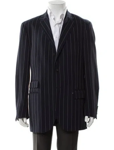 Pre-owned Polo Ralph Lauren Virgin Wool Striped Blazer In Blue