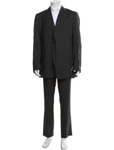 Pre-owned Polo Ralph Lauren Virgin Wool Striped Two-piece Blazer In Black