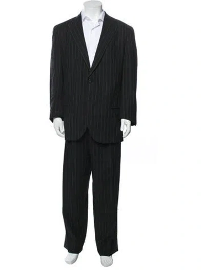 Pre-owned Polo Ralph Lauren Virgin Wool Striped Two-piece Suit In Black