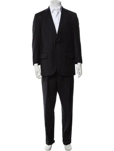 Pre-owned Polo Ralph Lauren Virgin Wool Striped Two-piece Suit In Black