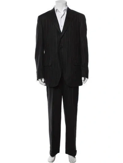Pre-owned Polo Ralph Lauren Virgin Wool Striped Two-piece Suit In Black