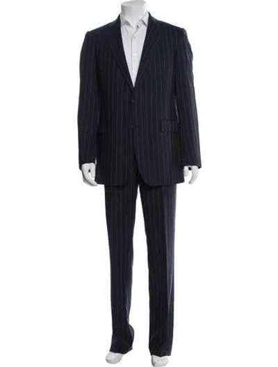 Pre-owned Polo Ralph Lauren Virgin Wool Striped Two-piece Suit In Blue