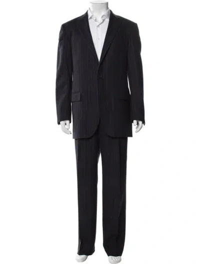 Pre-owned Polo Ralph Lauren Virgin Wool Striped Two-piece Suit Vest In Blue